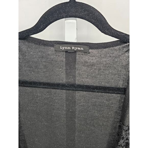 Lynn Ryan Womens Sz 1X 3/4 Sleeve Cardigan Sweater Black w/ Fringe - Picture 3 of 5